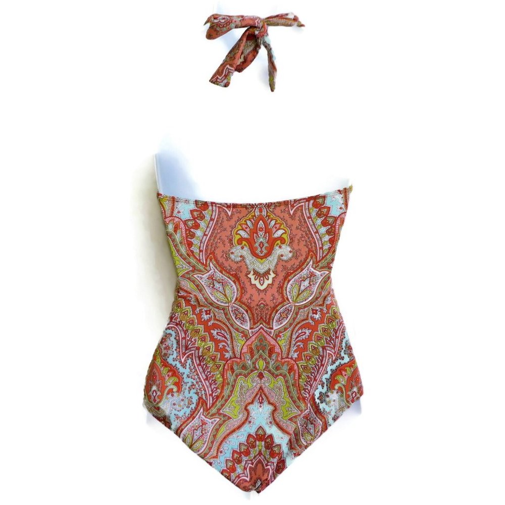 SOLD Tommy Bahama Swimsuit One Piece Halter Marrakech Padded Neutral O Ring - Picture 4 of 11